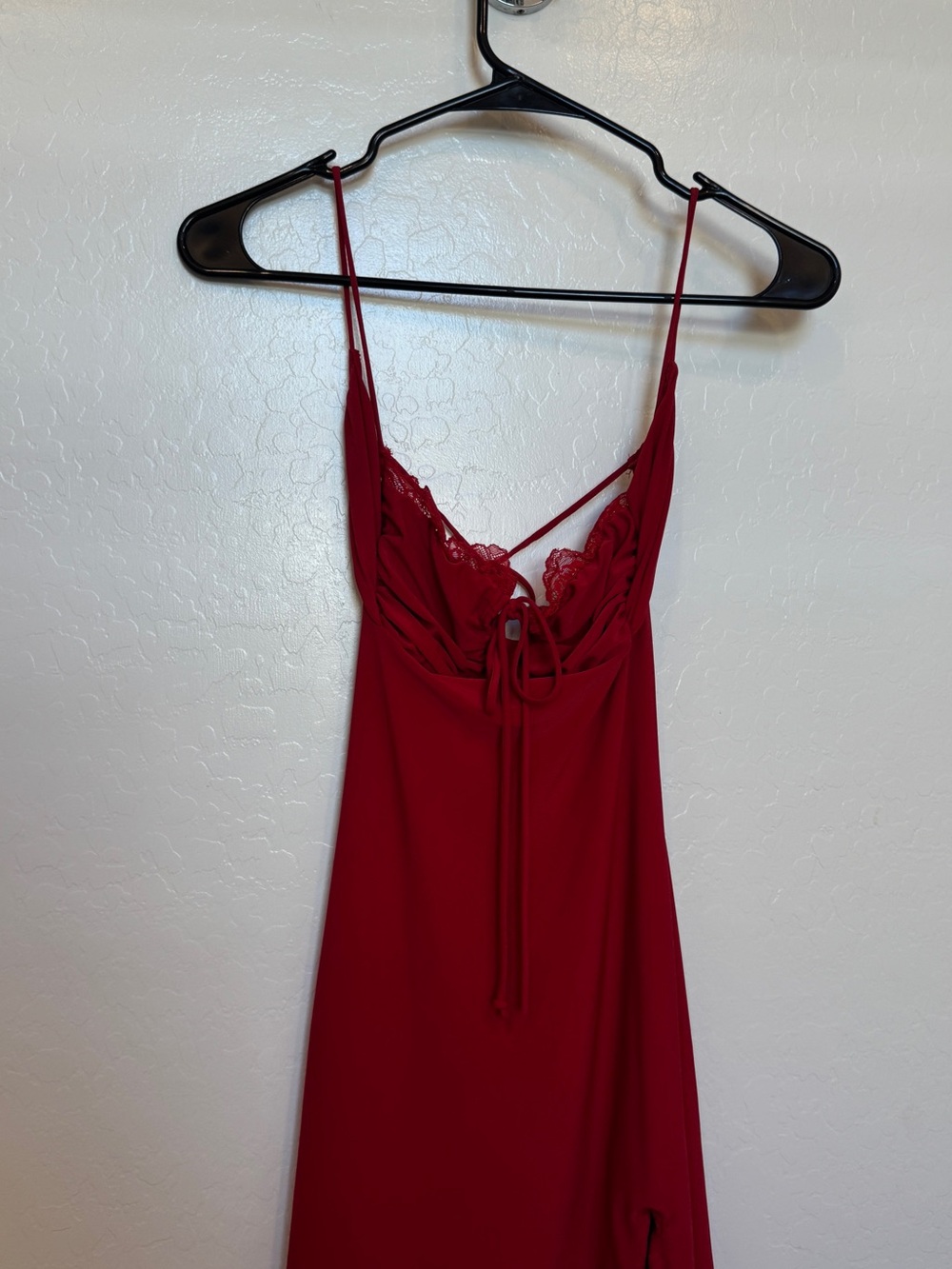 Red Lace Trim Slip Dress